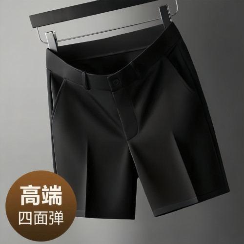 夏季高級男士冰絲休閒商務短褲潮流五分西裝褲免燙直筒薄褲子