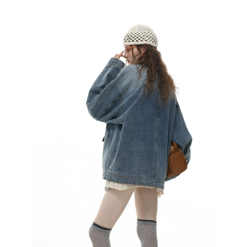 HETYY復古藍色牛仔外套男女同款2025秋季新款多口袋設計減齡上衣