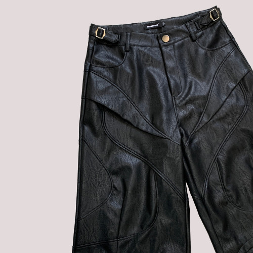 nerazzurri黑色重工七分褲PU皮褲男解搆短褲男士短褲子2025新款