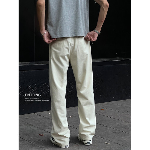 Entong美式高街cleanfit直筒杏色休閒褲子男早秋新款寬鬆百搭長褲
