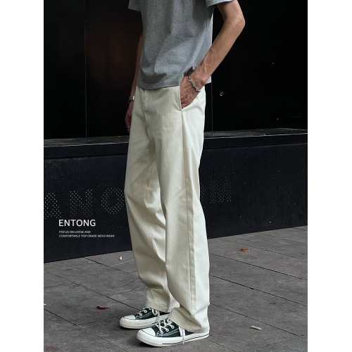 Entong美式高街cleanfit直筒杏色休閒褲子男早秋新款寬鬆百搭長褲