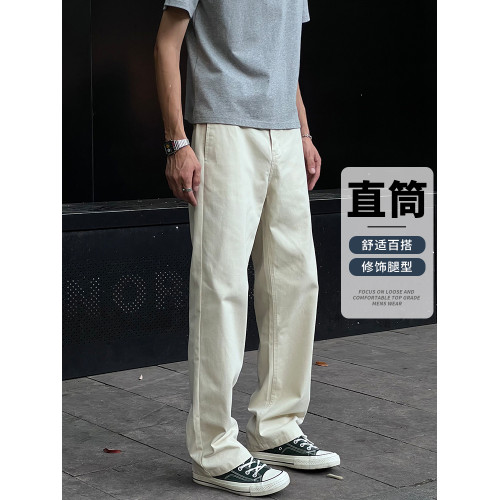 Entong美式高街cleanfit直筒杏色休閒褲子男早秋新款寬鬆百搭長褲