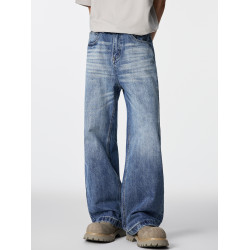 GTRG美式街頭復古水洗做舊牛仔褲男寬鬆12.8盎司A字大直筒長褲