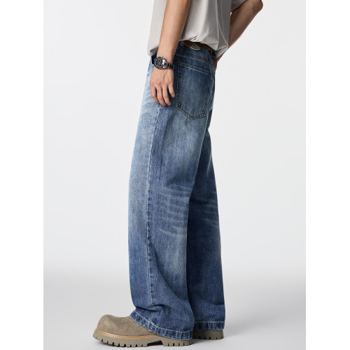 GTRG美式街頭復古水洗做舊牛仔褲男寬鬆12.8盎司A字大直筒長褲