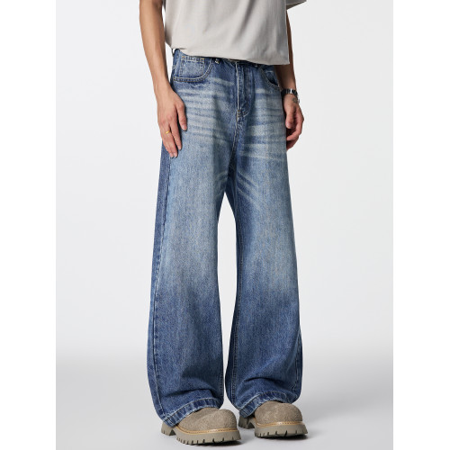 GTRG美式街頭復古水洗做舊牛仔褲男寬鬆12.8盎司A字大直筒長褲