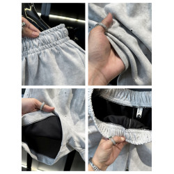 破洞紥染短褲夏季新款輕奢重磅高棉感親膚四分褲休閒男女寬鬆運動