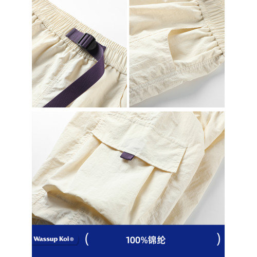 WASSUP KOI聯名冰絲工裝短褲男夏季多巴胺沙灘短褲薄款休閒五分褲