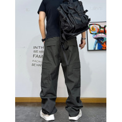 美式復古大口袋抽繩工裝褲男2025秋冬加絨寬鬆設計感褲子休閒長褲