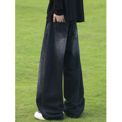 美式高街牛仔褲男秋冬季新款潮牌寬鬆直筒褲男生百搭濶腿長褲子男