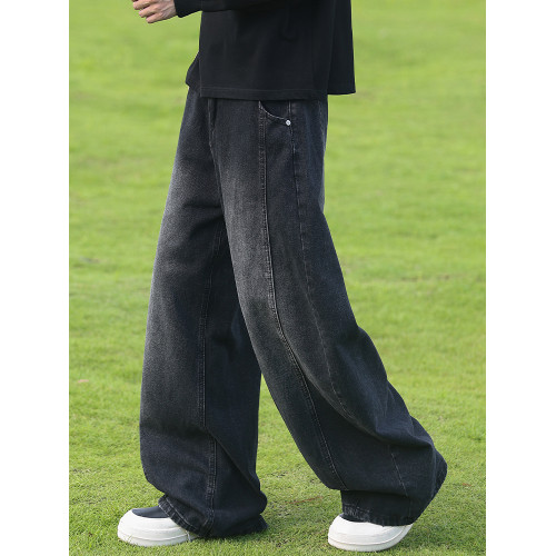 美式高街牛仔褲男秋冬季新款潮牌寬鬆直筒褲男生百搭濶腿長褲子男