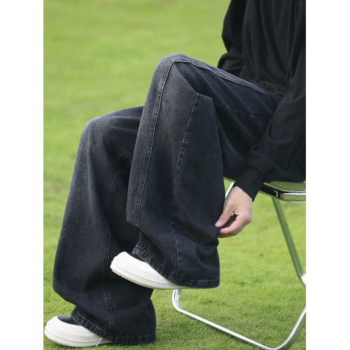 美式高街牛仔褲男秋冬季新款潮牌寬鬆直筒褲男生百搭濶腿長褲子男