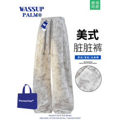 WASSUP PALM褲子男2026新款春秋潮牌紥染寬鬆大碼直筒濶腿休閒褲