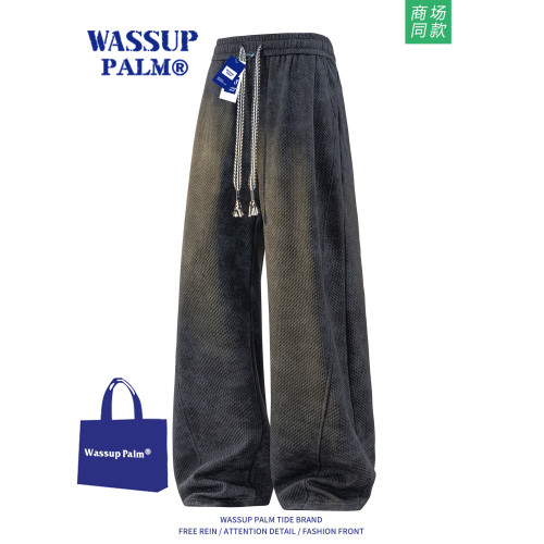 WASSUP PALM褲子男2026新款春秋潮牌紥染寬鬆大碼直筒濶腿休閒褲