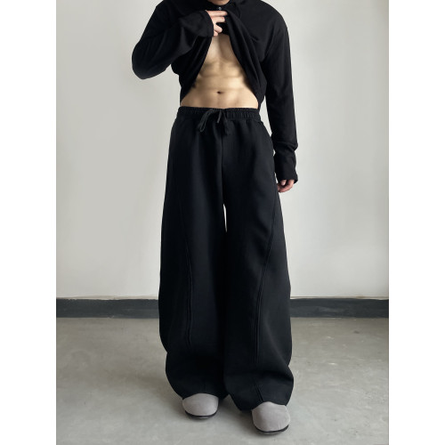 DAY NY解搆彎刀濶腿休閒秋季衛褲男女寬鬆百搭剪裁設計感長褲子