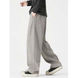 SILENTS高級綿羊毛加絨彎刀休閒褲男士秋冬美式寬鬆直筒運動衛褲