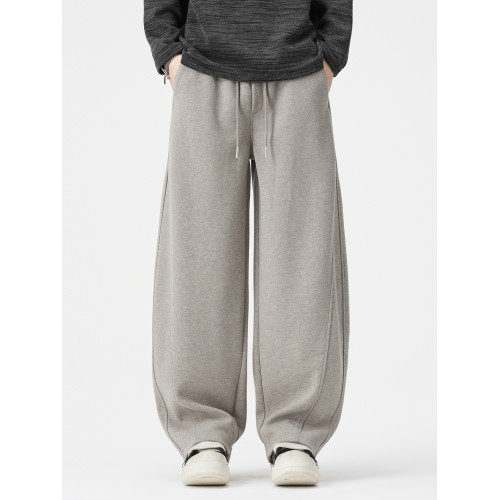 SILENTS高級綿羊毛加絨彎刀休閒褲男士秋冬美式寬鬆直筒運動衛褲