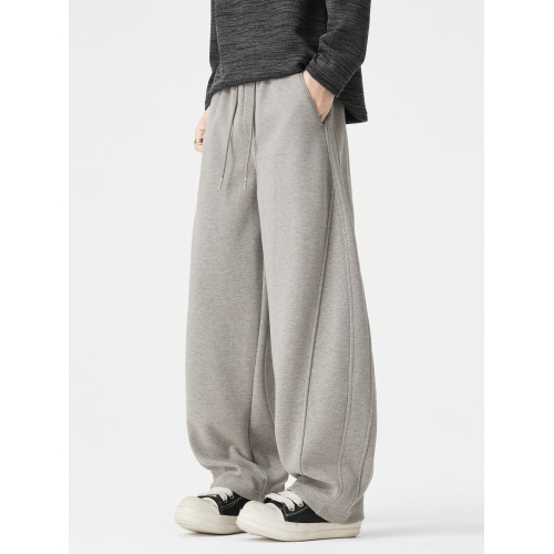 SILENTS高級綿羊毛加絨彎刀休閒褲男士秋冬美式寬鬆直筒運動衛褲