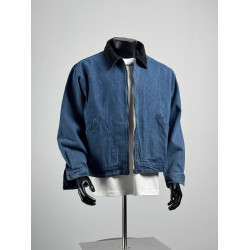 美式復古水洗藍色短款牛仔外套男春秋潮牌cleanfit底特律工裝夾克