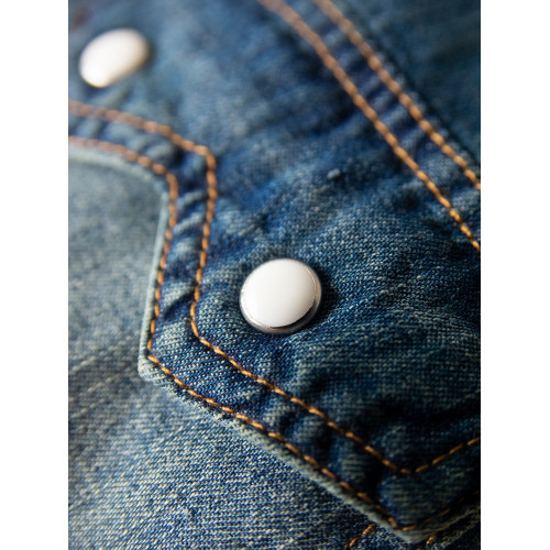 7oz竹節棉水洗做舊全棉美式復古長袖牛仔襯衫基礎男女按釦秋上衣