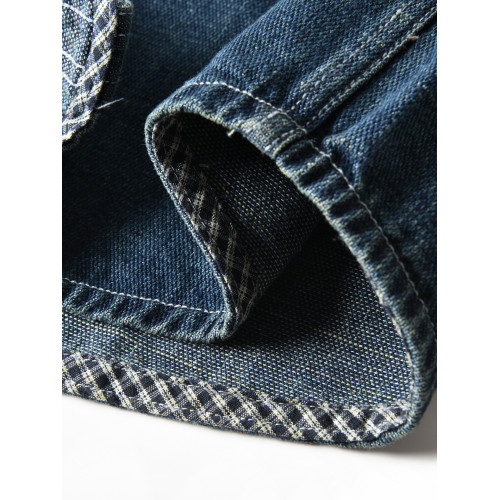 新款美式純棉水洗寬鬆休閒繙領長袖牛仔襯衫男士秋季工裝襯衣外套