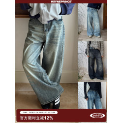 19studio WAYNEPRINCE美式復古水洗長褲潮做舊寬鬆直筒休閒牛仔褲