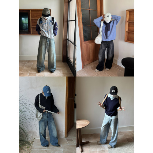 19studio WAYNEPRINCE美式復古水洗長褲潮做舊寬鬆直筒休閒牛仔褲