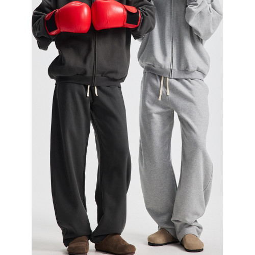 大地色INS430G重磅高街歐美垂感寬鬆彎刀衛褲kanye直筒休閒長褲子