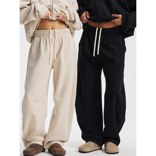 大地色INS430G重磅高街歐美垂感寬鬆彎刀衛褲kanye直筒休閒長褲子