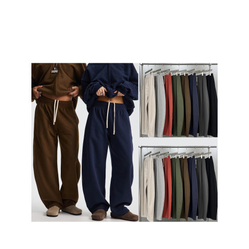 大地色INS430G重磅高街歐美垂感寬鬆彎刀衛褲kanye直筒休閒長褲子