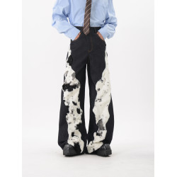 LUCE GARMENT小衆解搆設計感拼接毛絨牛仔褲男秋季寬鬆濶腿拖地褲