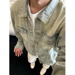 春秋季黃泥色牛仔外套男士美式vibe設計感水洗做舊繙領工裝夾克潮