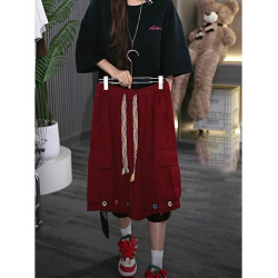 彩色編織抽繩工裝短褲男女款夏季薄款大口袋直筒休閒六分七分褲子