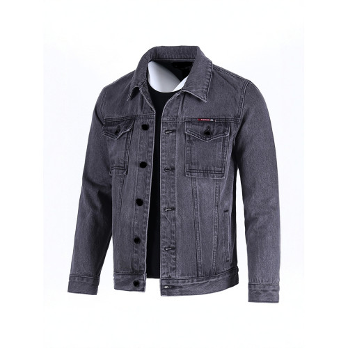 2025秋冬款牛仔外套男士韓版潮牌寬鬆繙領夾克上衣硬漢工裝牛仔衣