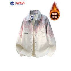 NASA聯名美式漸變色寬鬆牛仔外套男春秋季青少年情侶長袖襯衫夾克