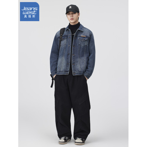 真維斯加絨牛仔外套男冬季加厚新款休閒上衣美式復古男士夾克秋冬