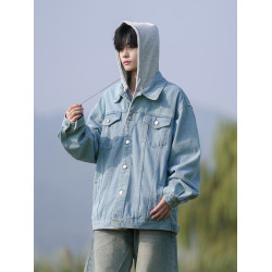 真維斯加絨加厚連帽牛仔夾克男2025秋冬新款青少年休閒牛仔外套潮