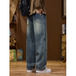 加絨加厚牛仔褲男士潮牌2025秋冬新款美式寬鬆直筒休閒濶腿長褲子