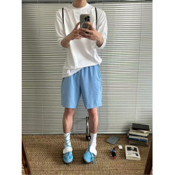 夏季薄款寬鬆大碼運動短褲直筒五分褲男士冰絲褲白色休閒褲子潮牌