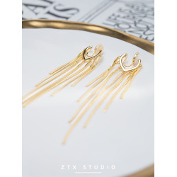 ZTX 超長流蘇耳夾無耳洞女金色氣質高級感輕奢蚊香盤耳飾無痛耳環