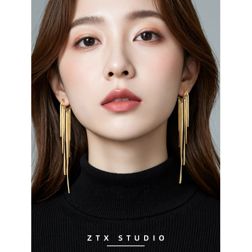 ZTX 超長流蘇耳夾無耳洞女金色氣質高級感輕奢蚊香盤耳飾無痛耳環