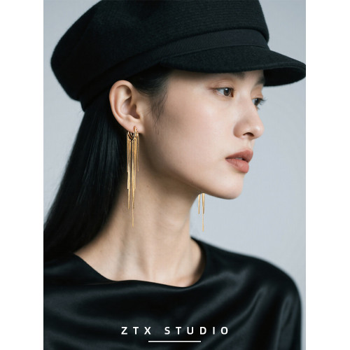 ZTX 超長流蘇耳夾無耳洞女金色氣質高級感輕奢蚊香盤耳飾無痛耳環