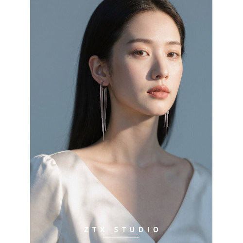 ZTX 超長流蘇耳夾無耳洞女金色氣質高級感輕奢蚊香盤耳飾無痛耳環