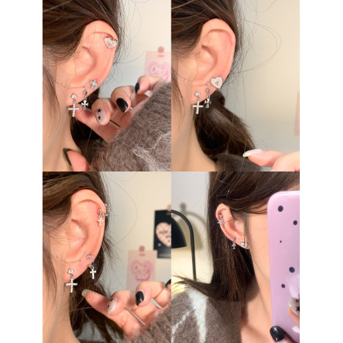 嘟嘟夫婦獨特十字架超閃耳釘女醫用鈦鋼耳蝸釘防過敏養耳洞耳骨環 嘟嘟夫婦獨特十字架超閃耳釘女醫用鈦鋼耳蝸釘防過敏養耳洞耳骨環