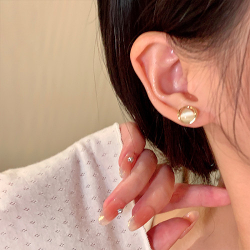 高級感貓眼石金色耳釘女養耳洞耳飾輕奢氣質大氣精緻獨特漂亮耳環