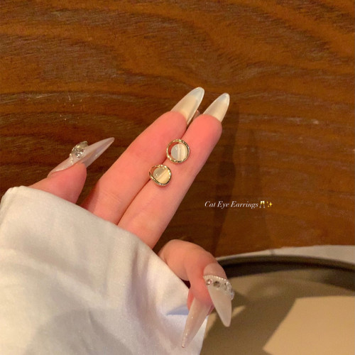 高級感貓眼石金色耳釘女養耳洞耳飾輕奢氣質大氣精緻獨特漂亮耳環