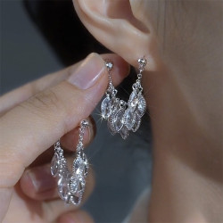 銀針鋯石麥穗鏈條流蘇耳釘小衆創意設計感耳環氣質輕奢冷淡風耳飾