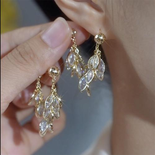 銀針鋯石麥穗鏈條流蘇耳釘小衆創意設計感耳環氣質輕奢冷淡風耳飾