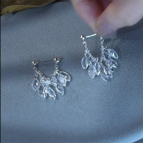 銀針鋯石麥穗鏈條流蘇耳釘小衆創意設計感耳環氣質輕奢冷淡風耳飾