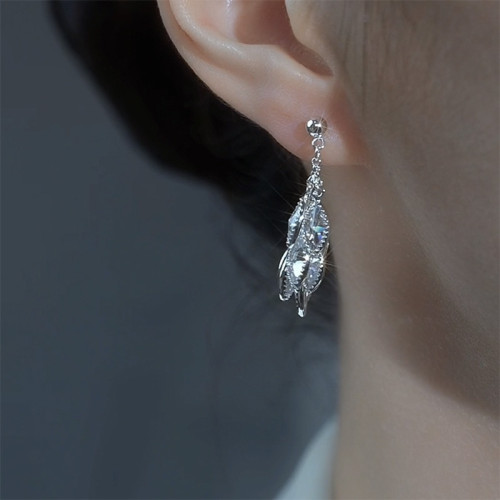 銀針鋯石麥穗鏈條流蘇耳釘小衆創意設計感耳環氣質輕奢冷淡風耳飾