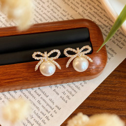 蝴蝶結珍珠精緻耳環2026新款爆款高級感耳釘女爆款網紅耳飾女人味